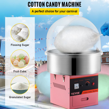 21" Electric Cotton Candy Machine Pink Floss Carnival Commercial Party W/ Cover