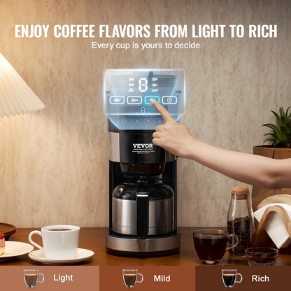 VEVOR 8-Cup Coffee Maker Drip Coffee Machine with 3 Brew Strength Control