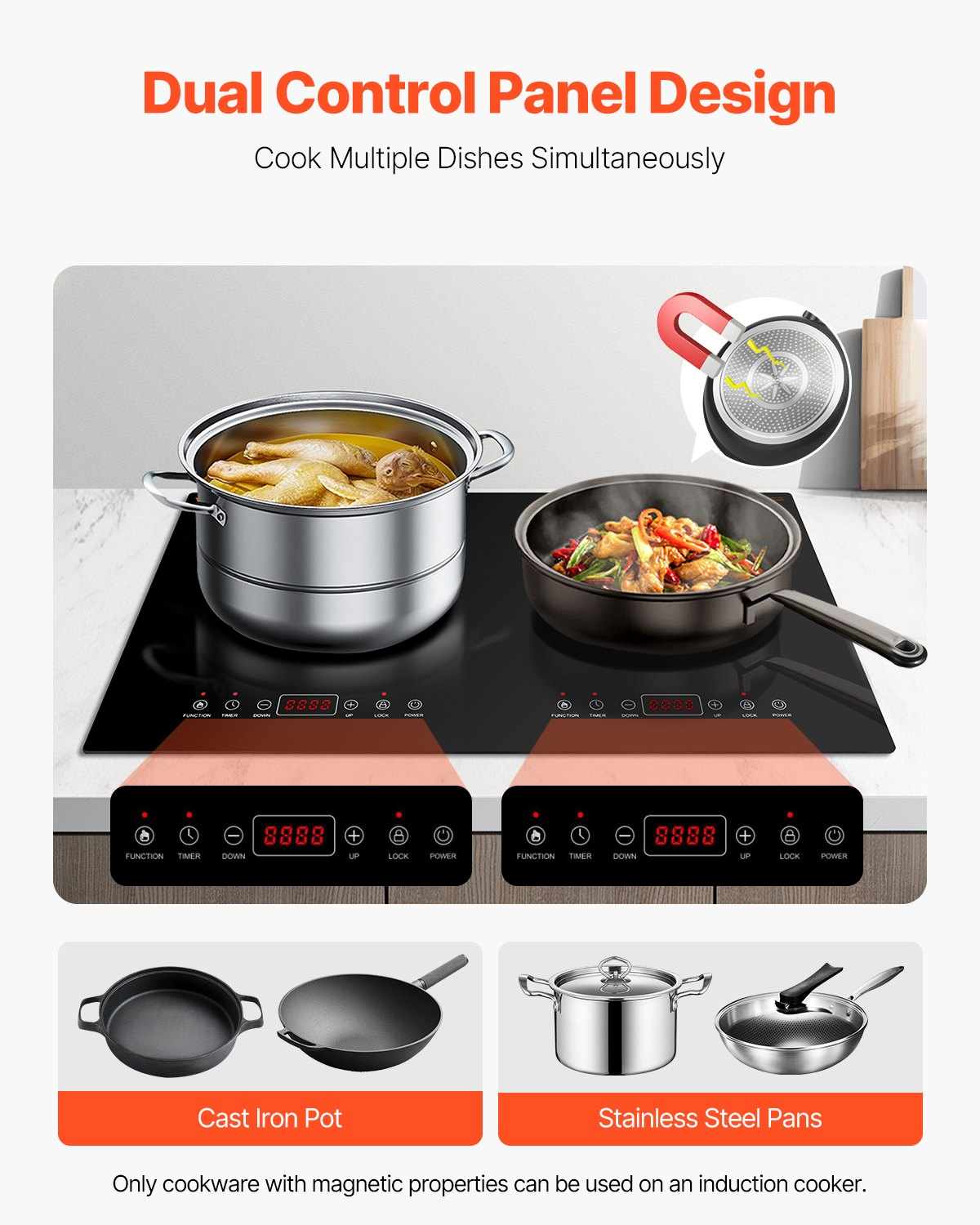 1800W 2 Burner Induction Cooktop Electric Countertop Burner Touch Control