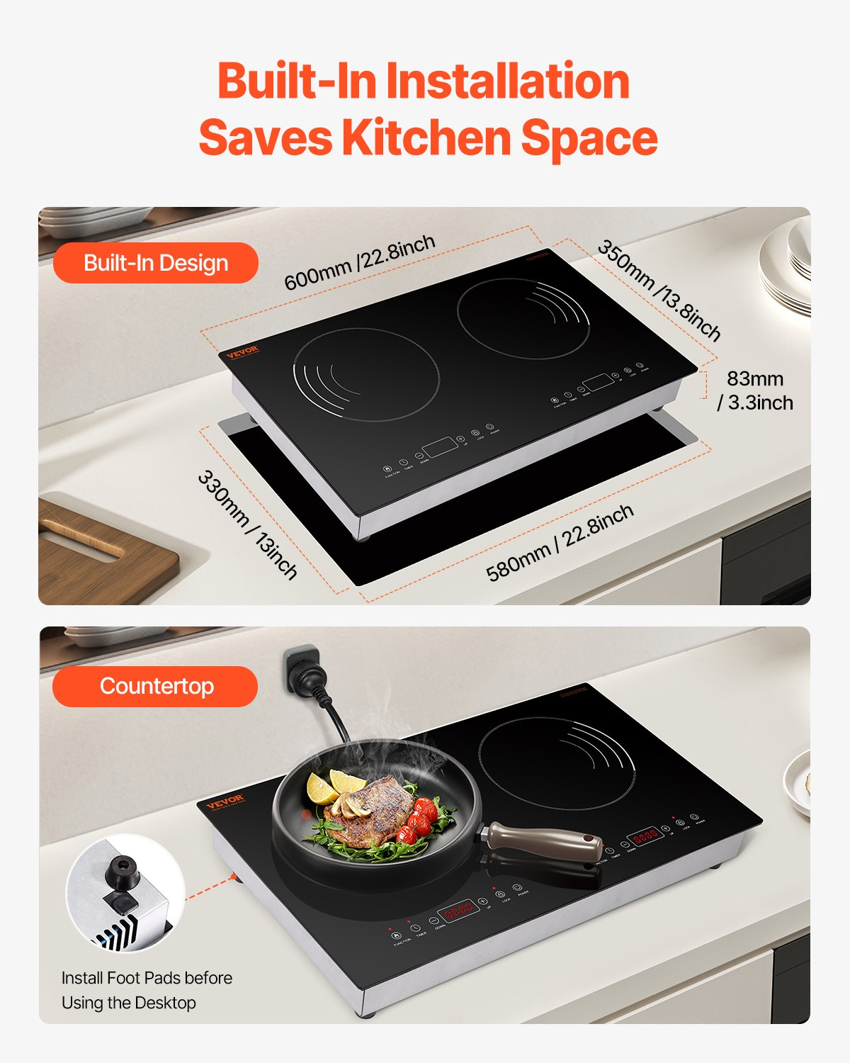 1800W 2 Burner Induction Cooktop Electric Countertop Burner Touch Control