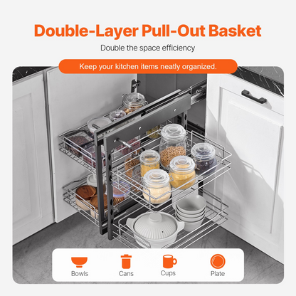 2 Tier 4 Shelf Blind Corner Pull Out Organizer Chrome Kitchen Cabinet Basket