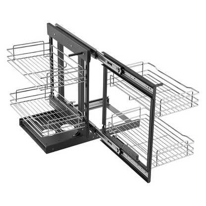 2 Tier 4 Shelf Blind Corner Pull Out Organizer Chrome Kitchen Cabinet Basket