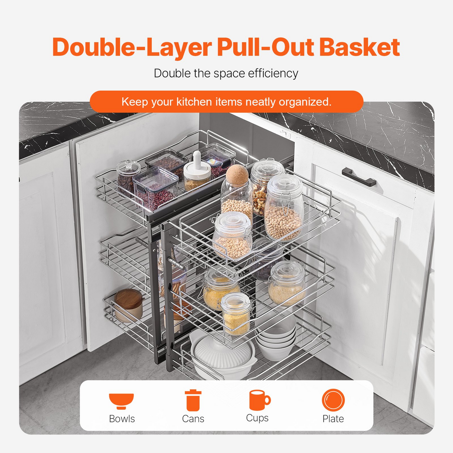 3 Tier 6 Shelf Blind Corner Pull Out Organizer Chrome Kitchen Cabinet Basket