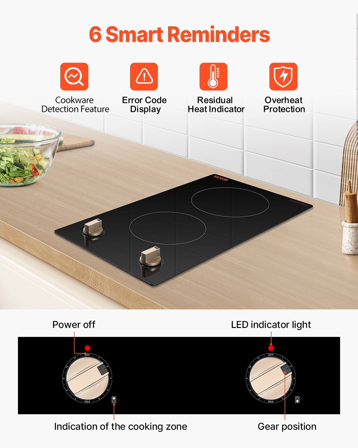 3500W 2 Burner Induction Cooktop Electric Countertop Burner Knob Control