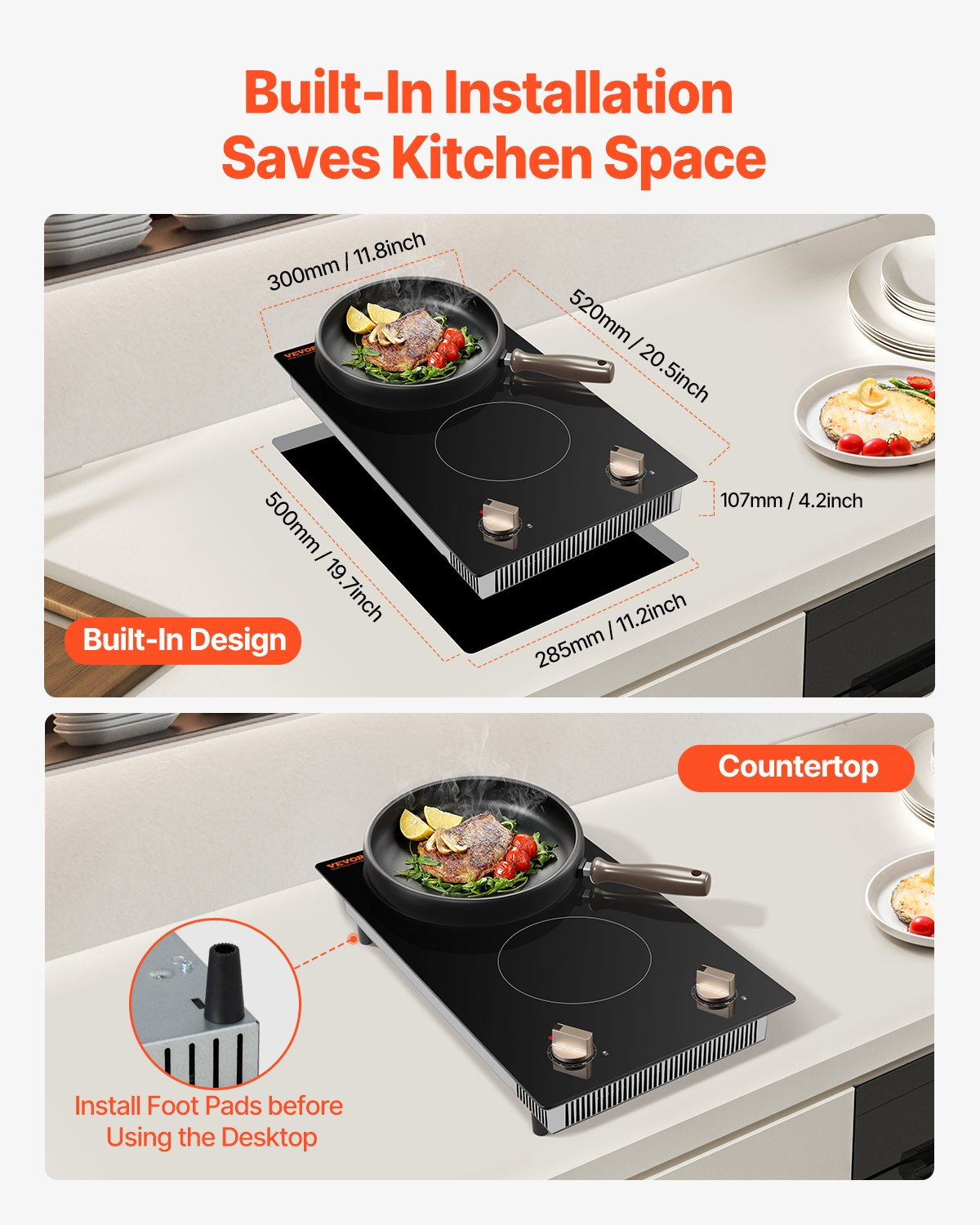 3500W 2 Burner Induction Cooktop Electric Countertop Burner Knob Control