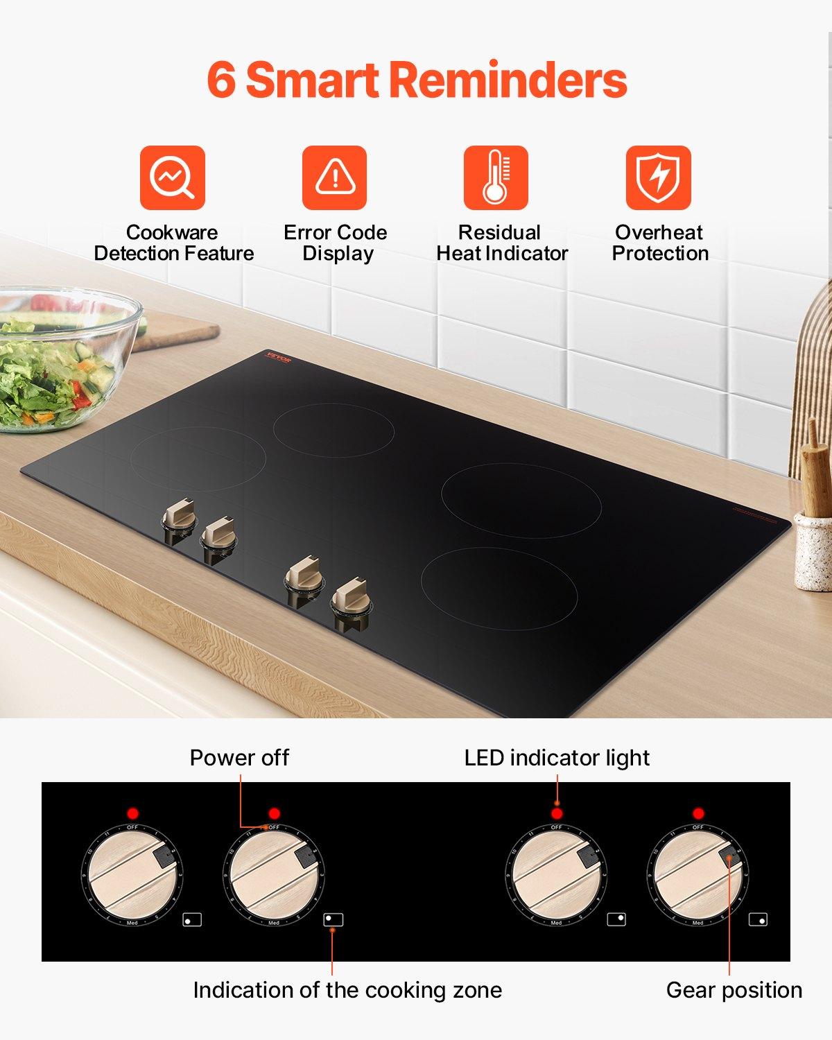 6600W 4 Burner Induction Cooktop Electric Countertop Burner Knob Control