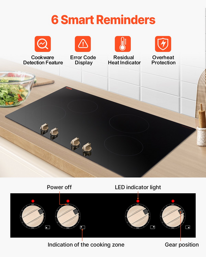 6600W 4 Burner Induction Cooktop Electric Countertop Burner Knob Control