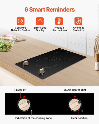 1800W 2 Burner Induction Cooktop Electric Countertop Burner Knob Control