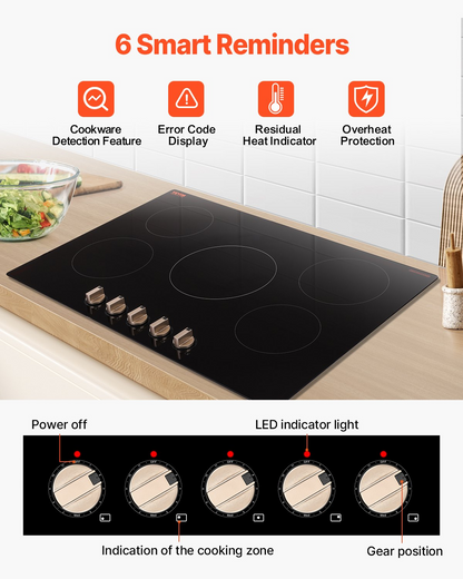 9200W 5 Burner Induction Cooktop Electric Countertop Burner Knob Control