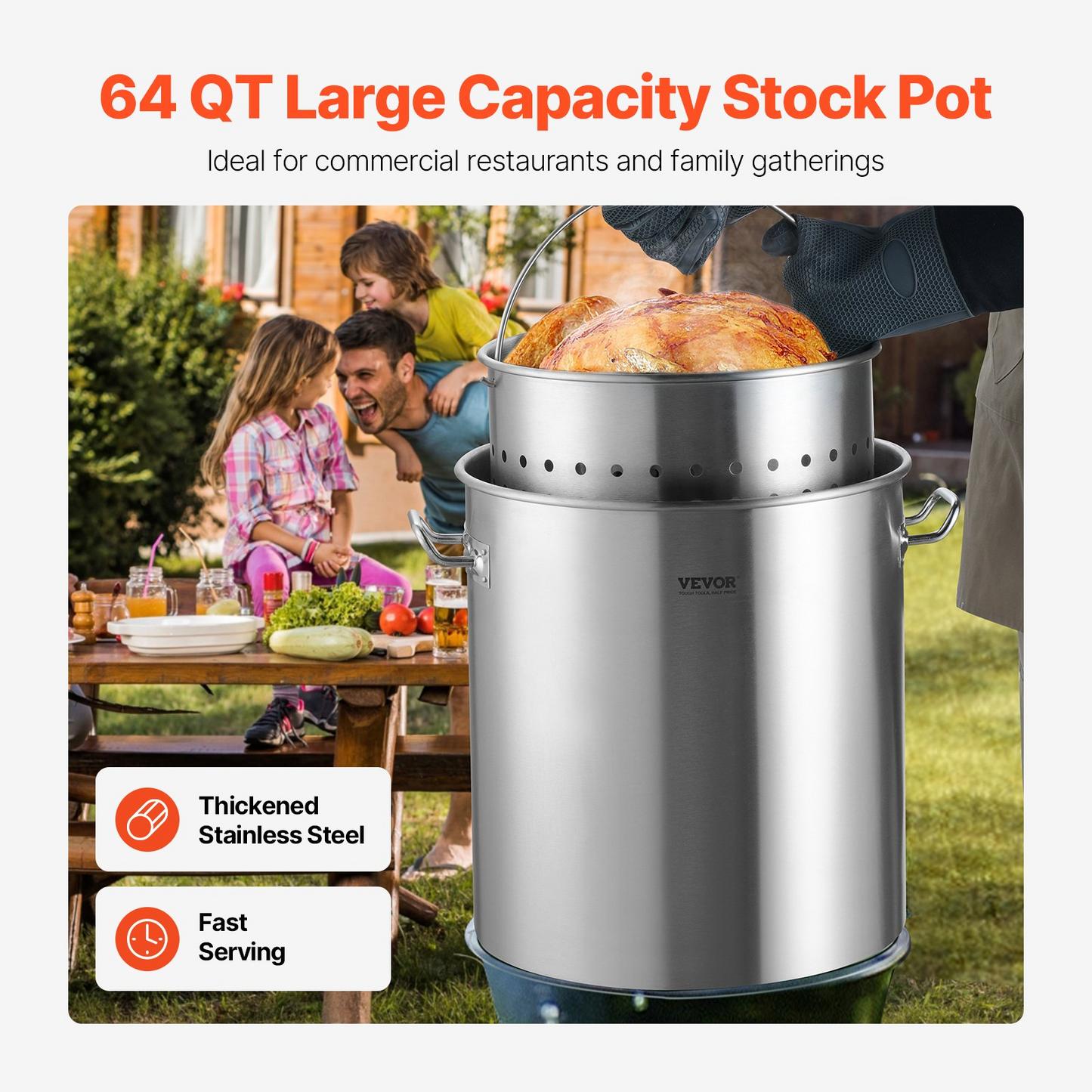 64QT Stainless Steel Stockpot Cooking Kitchen Sauce Pot with Basket Lid Handle