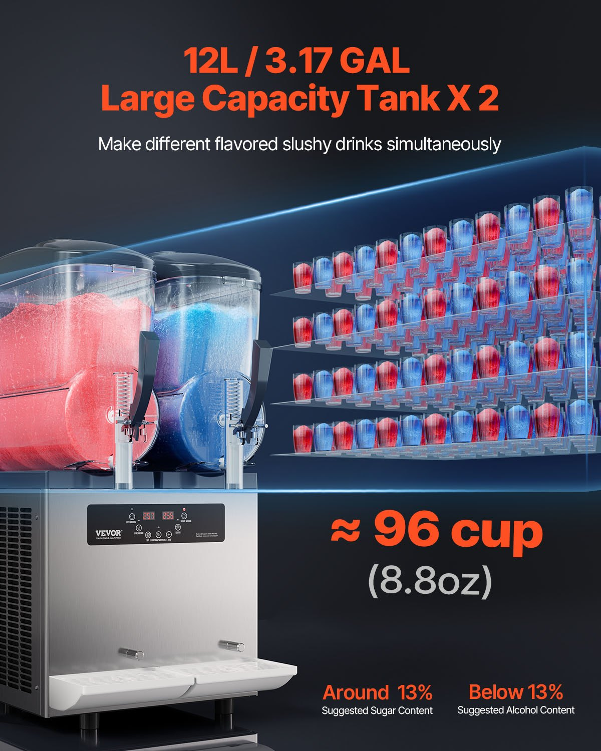 12Lx2 Tank Commercial Slushy Machine Margarita Smoothie Frozen Drink Maker