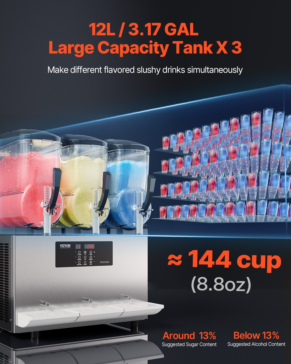 12Lx3 Tank Commercial Slushy Machine Margarita Smoothie Frozen Drink Maker