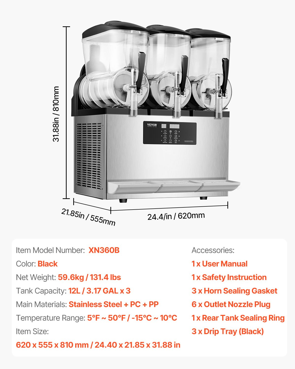 12Lx3 Tank Commercial Slushy Machine Margarita Smoothie Frozen Drink Maker