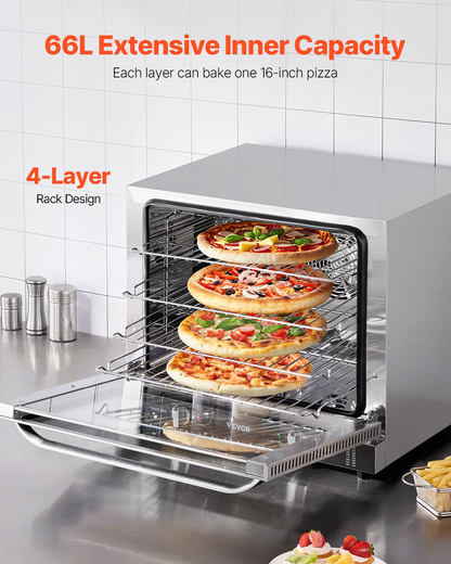 66L Commercial Countertop Oven 2800W Electric Toaster Oven Stainless Steel