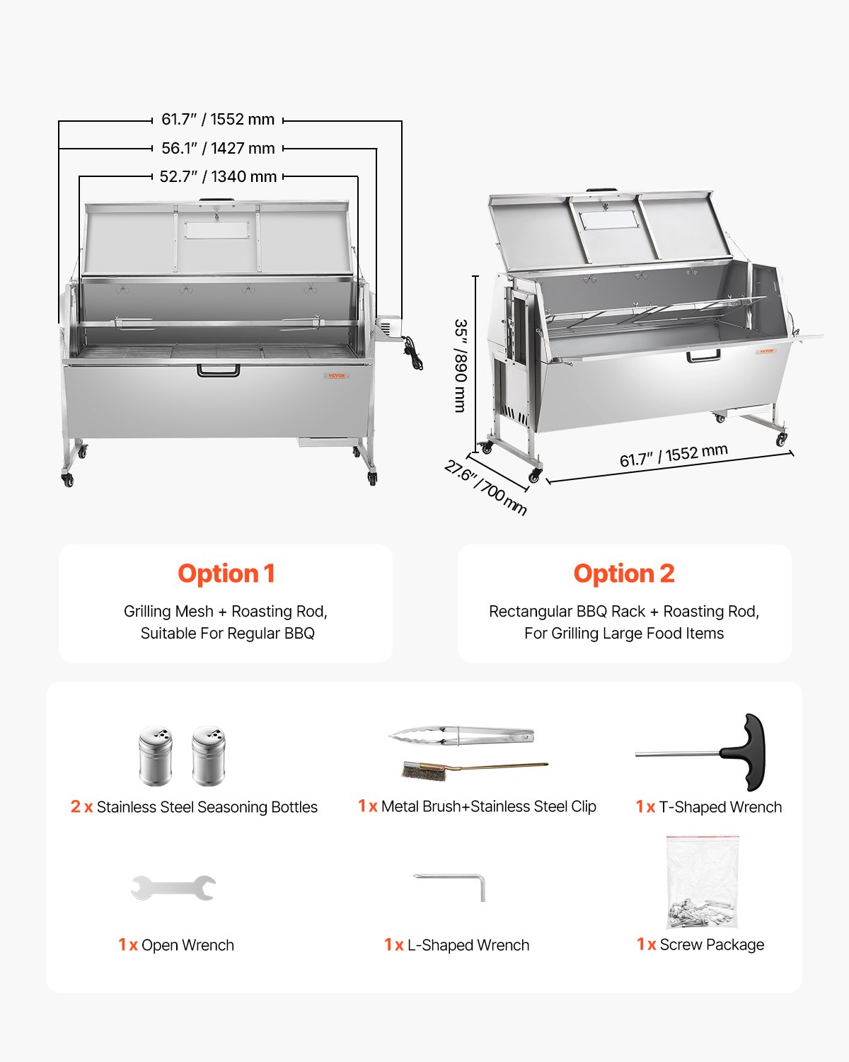 Roaster Spit Rotisserie BBQ Grill Pig Lamb Chicken Roaster with Cover 60W 286LBS