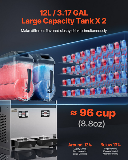 12Lx2 Tank Commercial Slushy Machine Margarita Smoothie Frozen Drink Maker