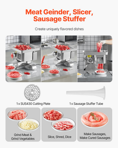 Commercial Electric Meat Grinder Slicer 11 Lbs/Min Sausage Stuffer Maker Kitchen