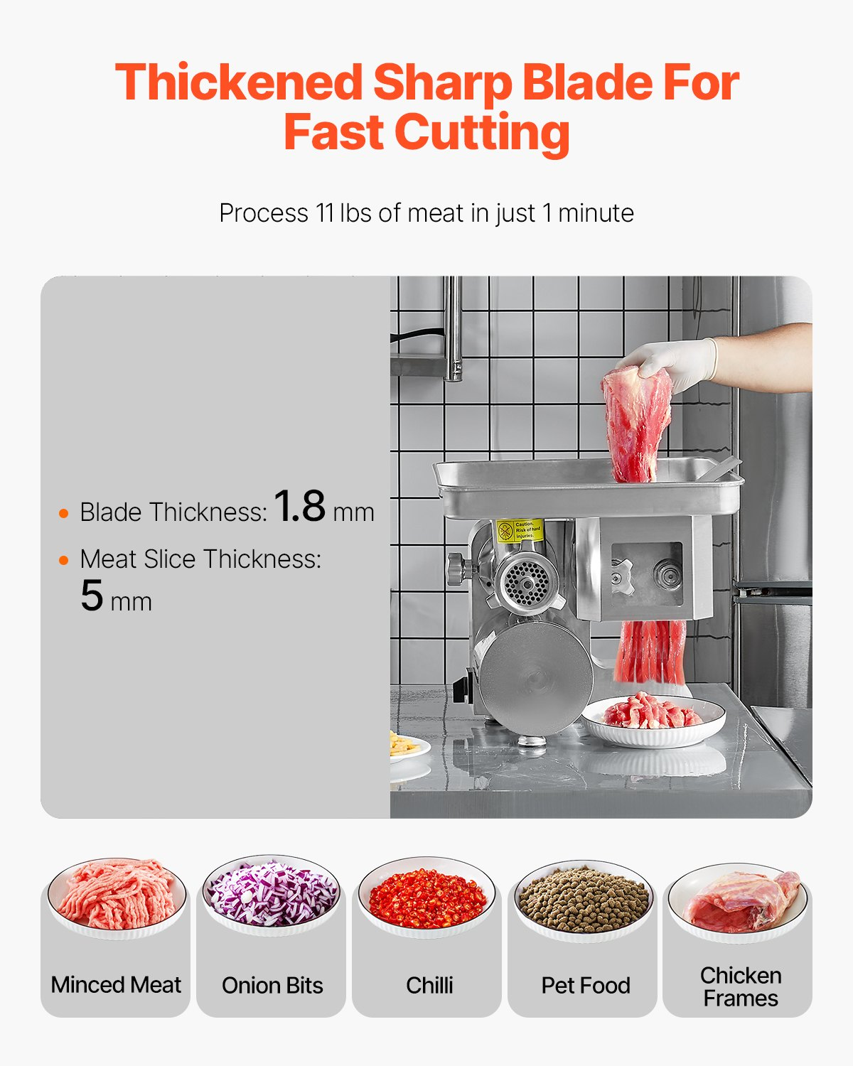 Commercial Electric Meat Grinder Slicer 11 Lbs/Min Sausage Stuffer Maker Kitchen