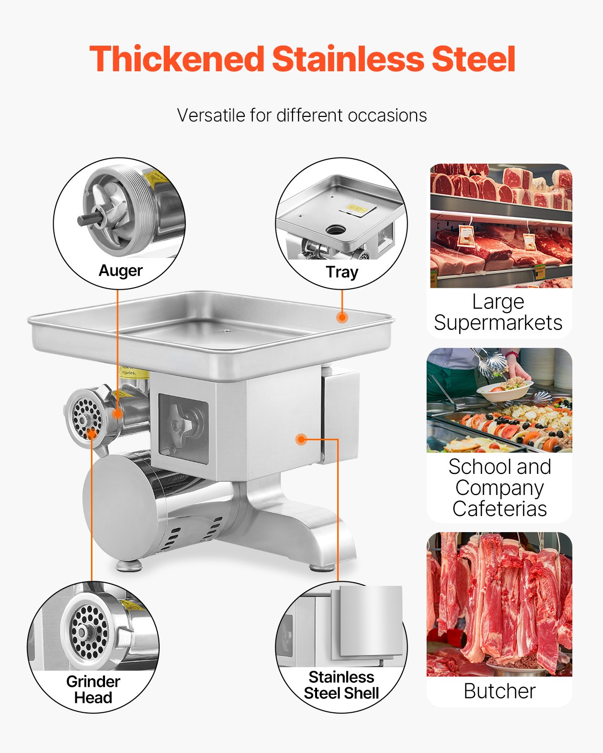 Commercial Electric Meat Grinder Slicer 11 Lbs/Min Sausage Stuffer Maker Kitchen