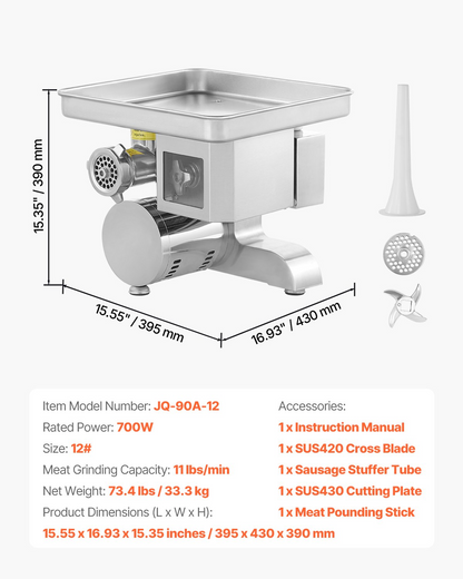 Commercial Electric Meat Grinder Slicer 11 Lbs/Min Sausage Stuffer Maker Kitchen