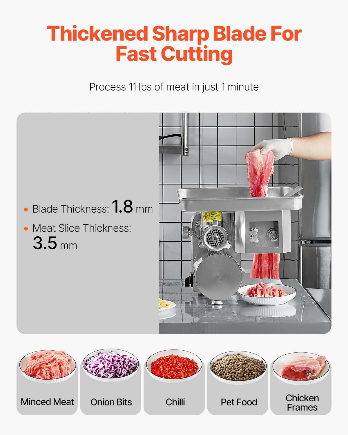 Commercial Electric Meat Grinder Slicer 11 Lbs/Min Sausage Stuffer Maker Kitchen