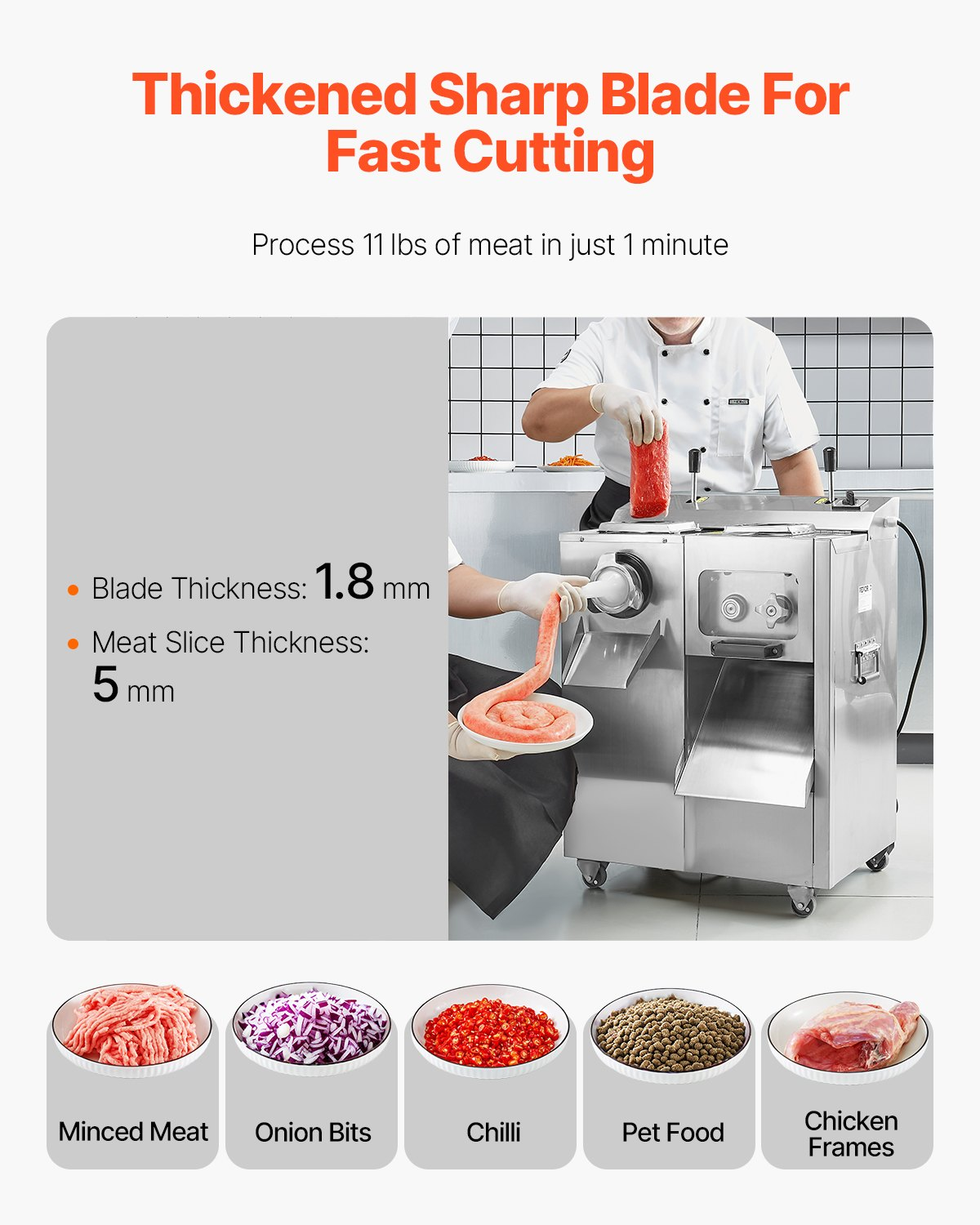 Commercial Electric Meat Grinder Slicer 14 Lbs/Min Sausage Stuffer Maker Kitchen