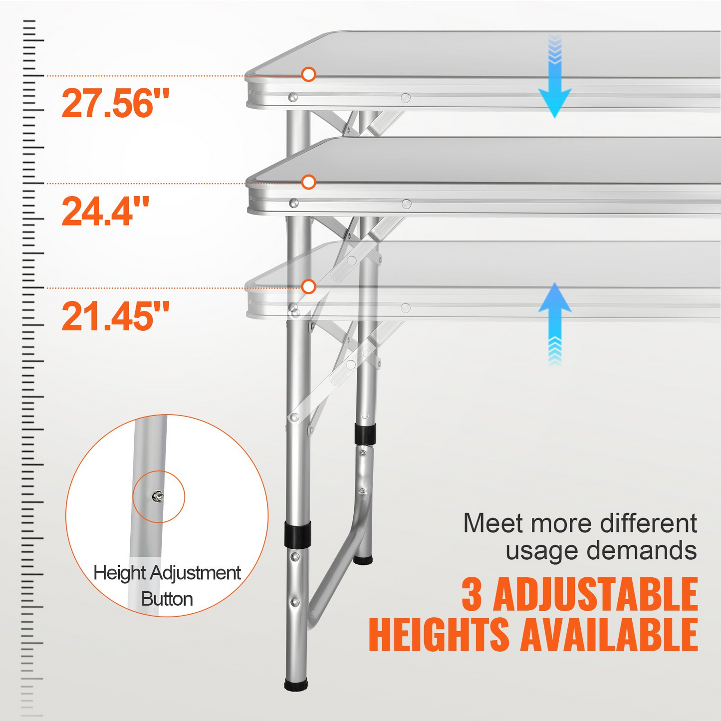 VEVOR Camping Kitchen Table, Quick set-up Folding Camping Table, 3 Adjustable Heights, MDF Camping Table, Ideal for Outdoor Picnics, BBQs, Camping, RV Traveling