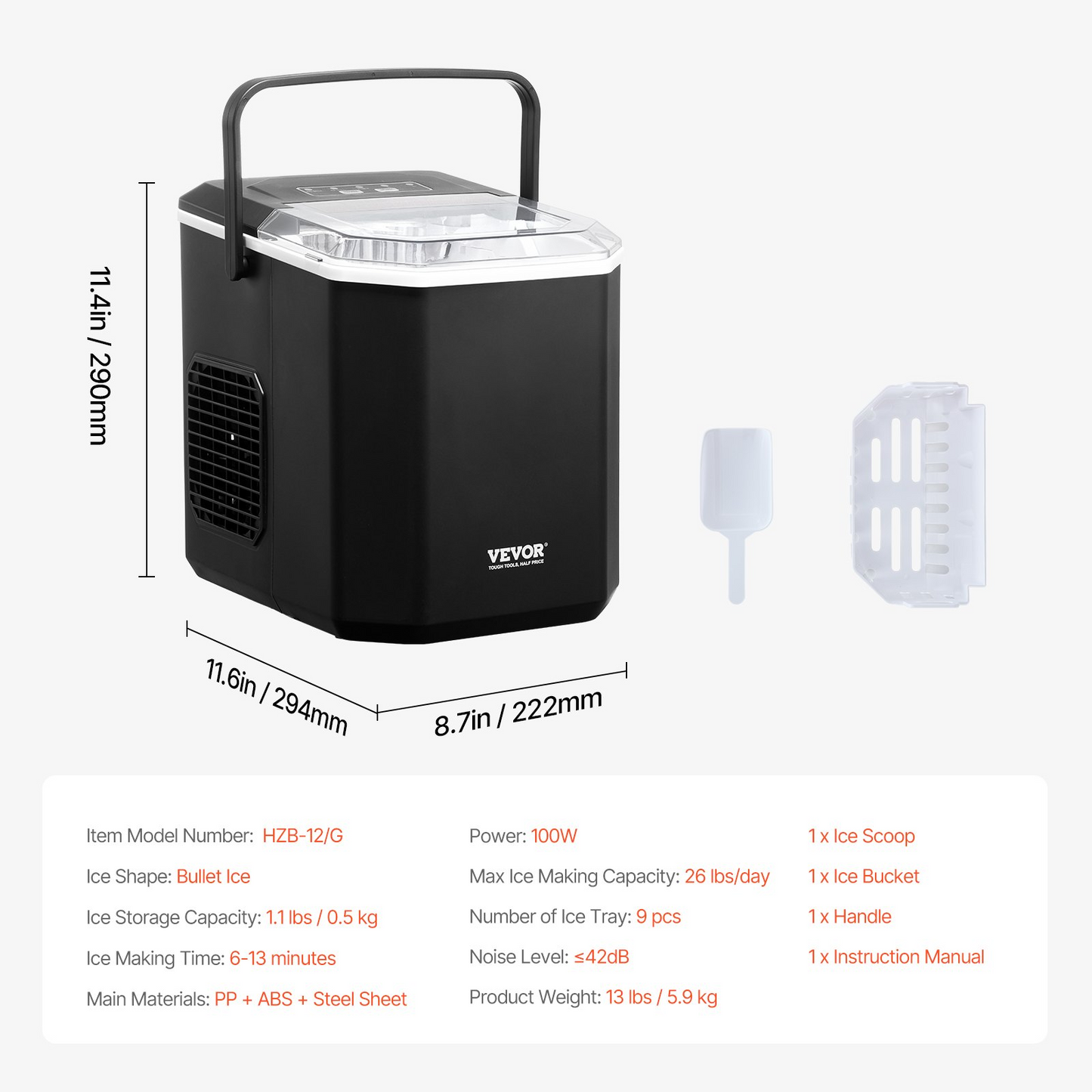 Portable Countertop Ice Maker 26Lbs/24H Self-Cleaning with Scoop Basket Home Bar