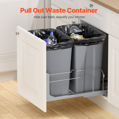 Double Pullout Waste Container Kitchen Trash Can with Soft Close Grey 35QTx2