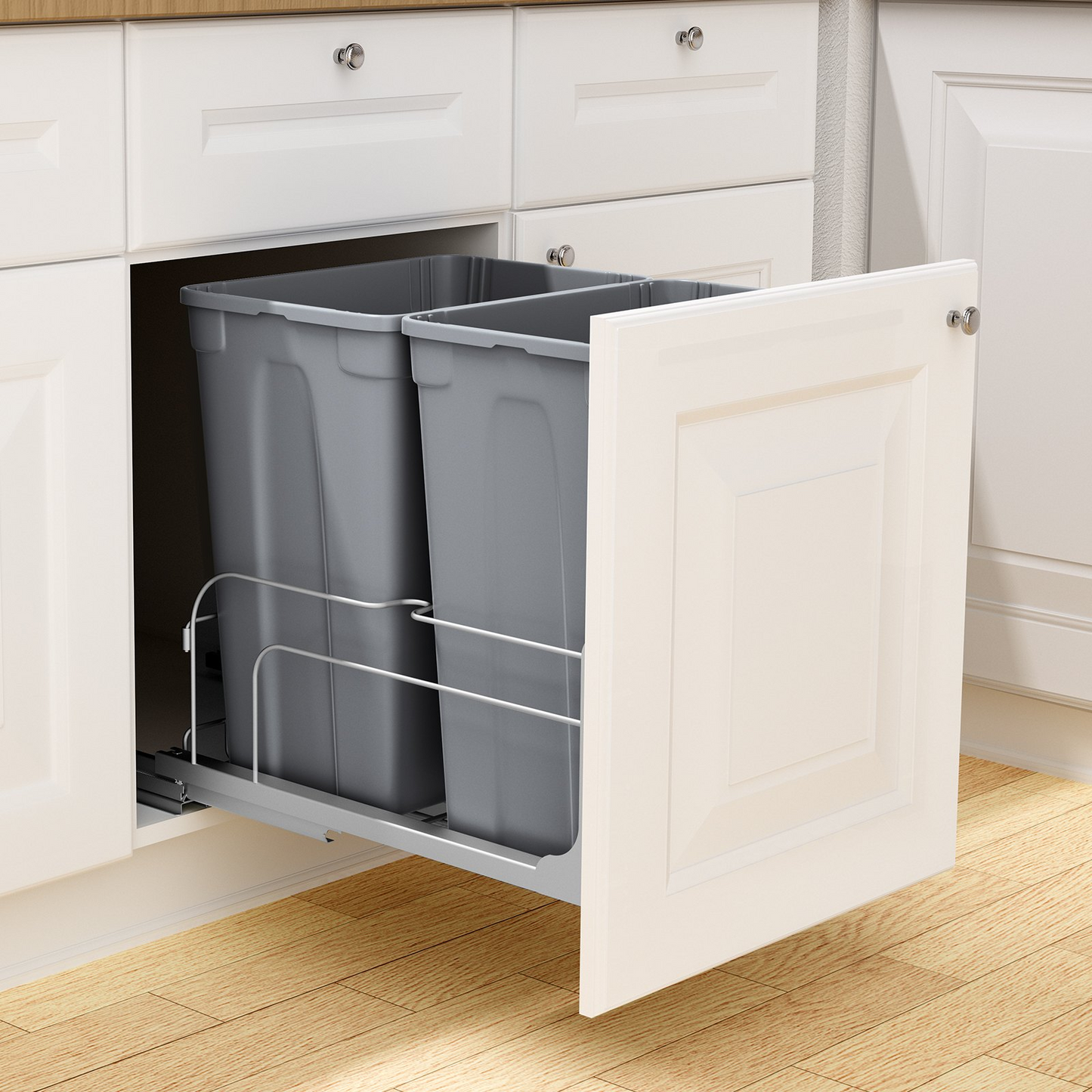 Double Pullout Waste Container Kitchen Trash Can with Soft Close Grey 35QTx2