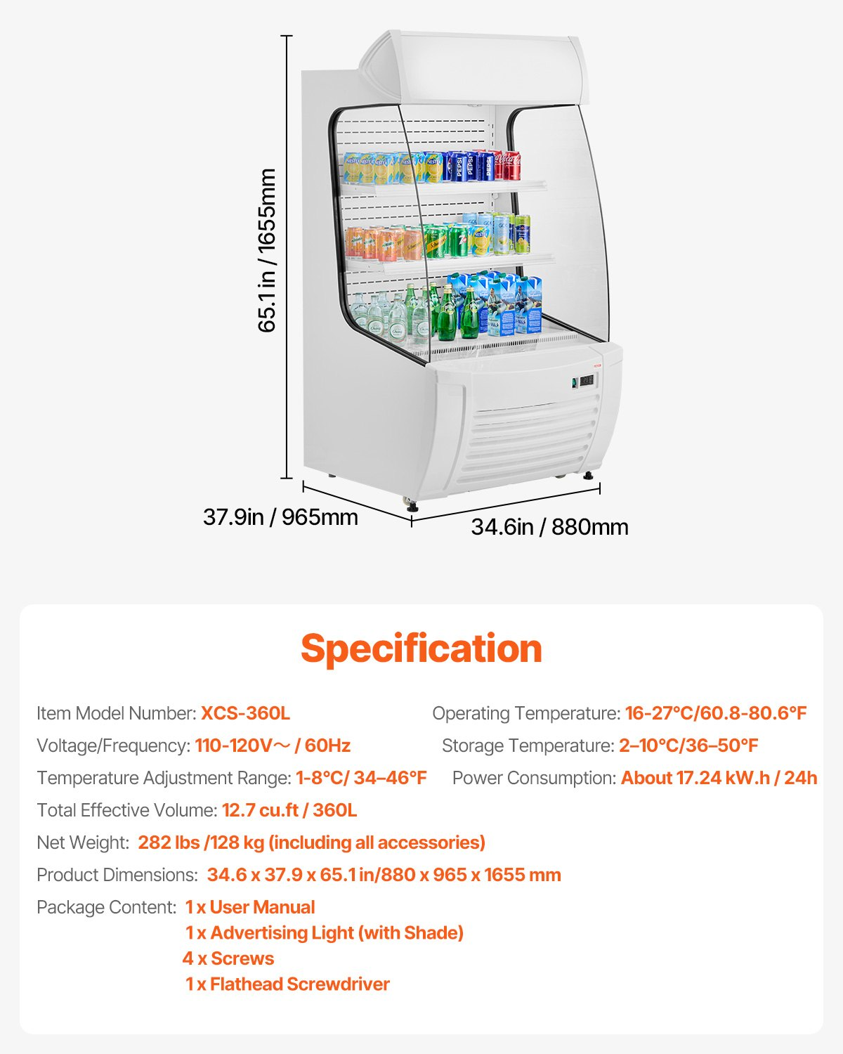 Open Air Merchandiser 2-Tier Display Cooler with Air Curtain 12.7cu.ft.