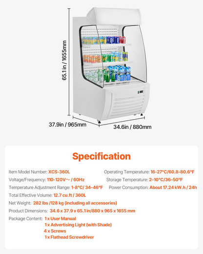 Open Air Merchandiser 2-Tier Display Cooler with Air Curtain 12.7cu.ft.