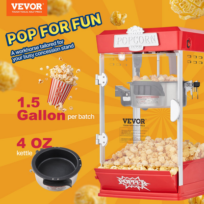 Popcorn Popper Machine Tabletop Popcorn Maker 480W 4 Oz Red