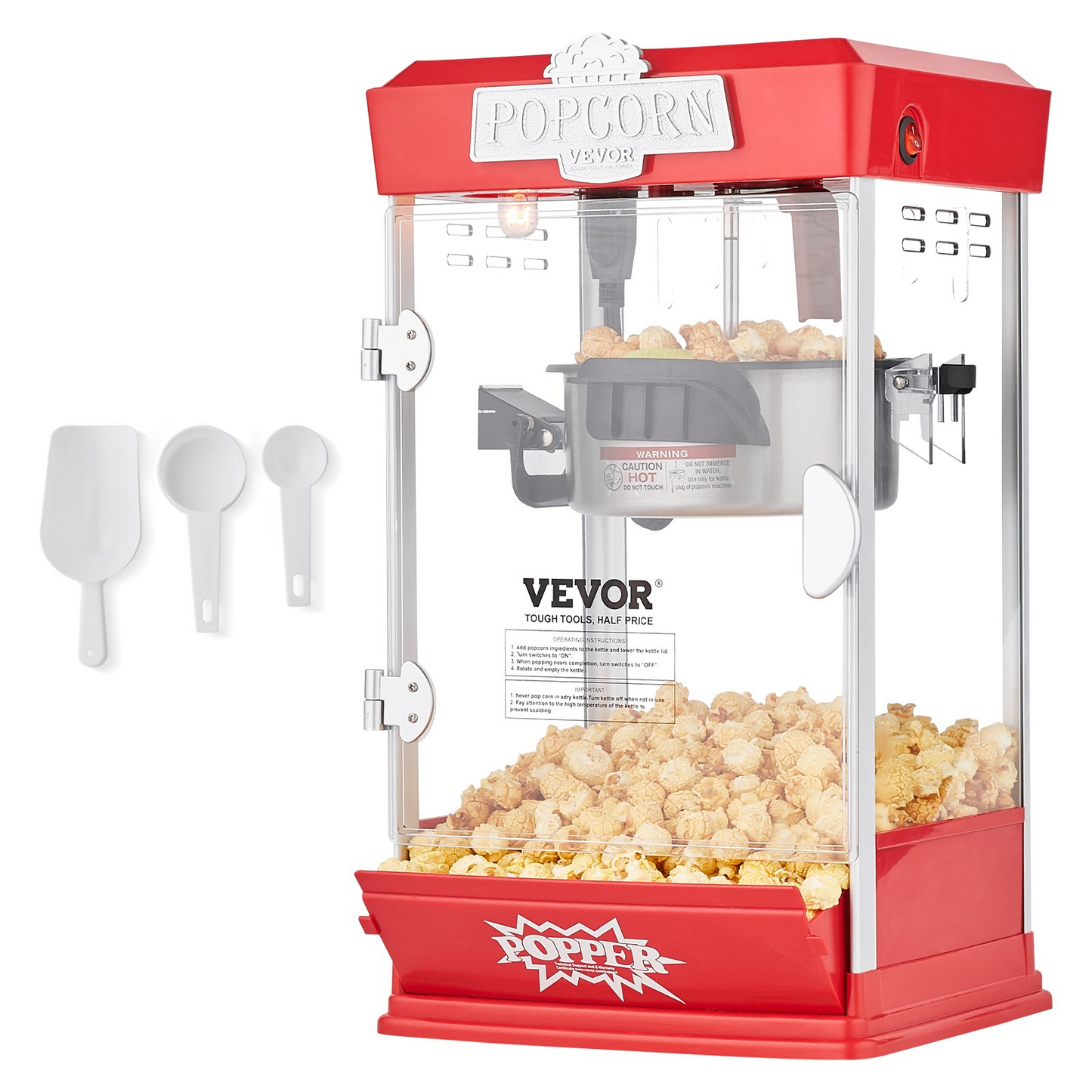 Popcorn Popper Machine Tabletop Popcorn Maker 480W 4 Oz Red