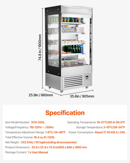 Open Air Merchandiser 4-Tier Display Cooler with Air Curtain 18.4cu.ft.