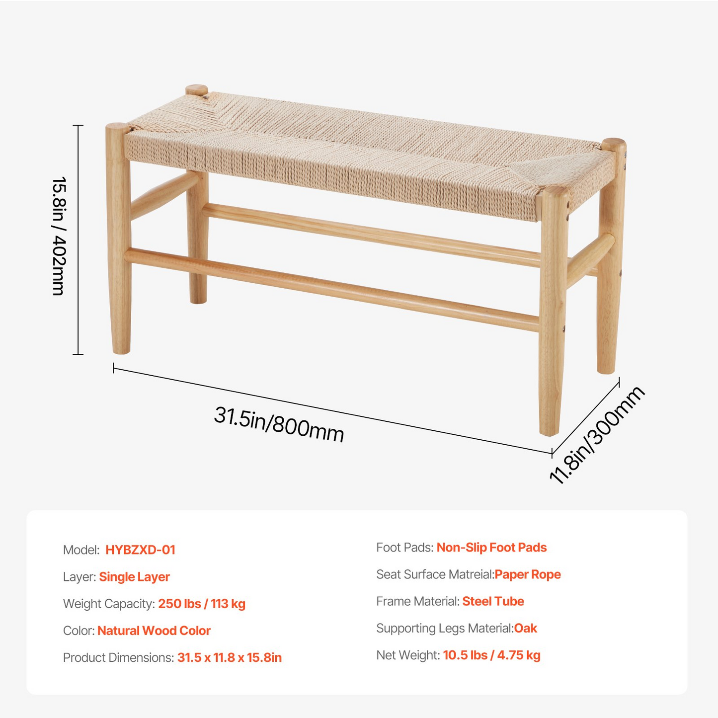 Rattan Bench Wooden Bench 31.5 Inches for Entryway Living Room & Bedroom