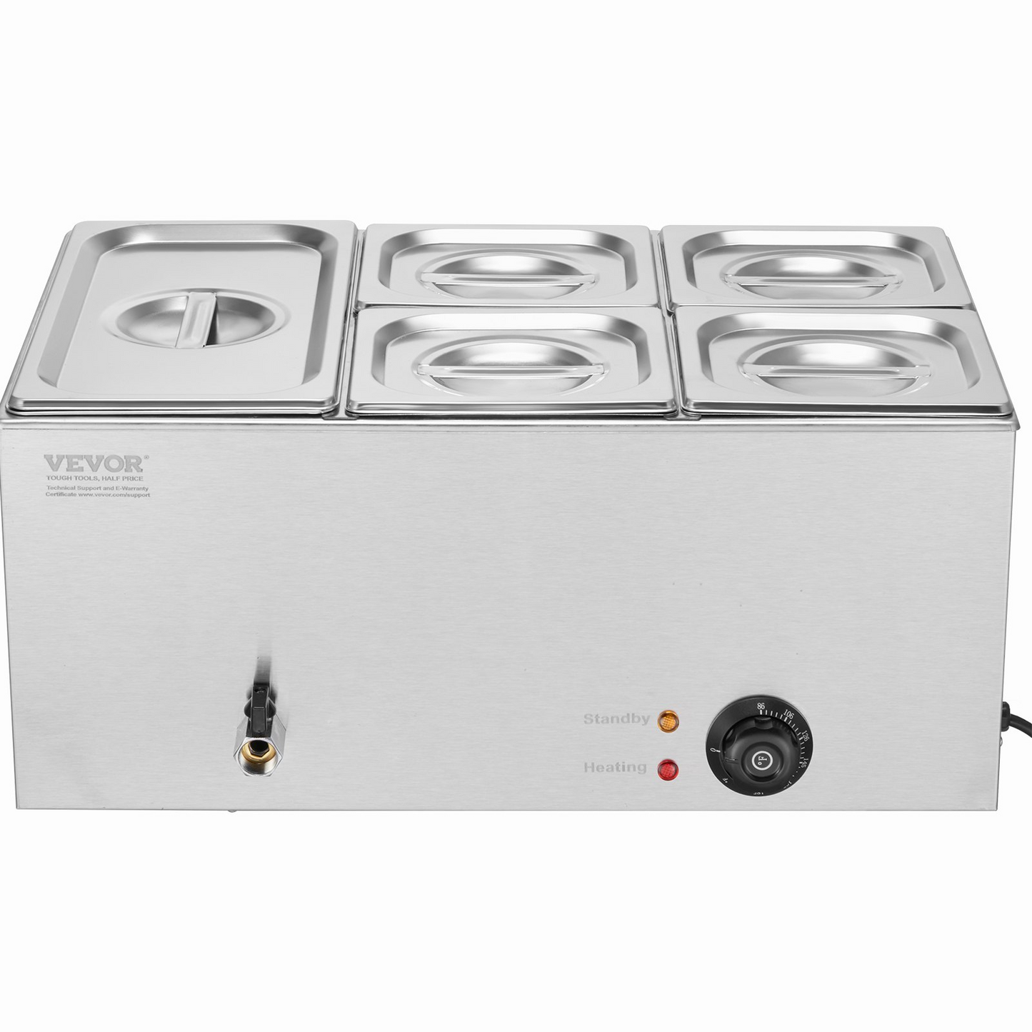 VEVOR Commercial Electric Food Warmer 5-Pan Countertop Buffet 15.3QT Bain Marie