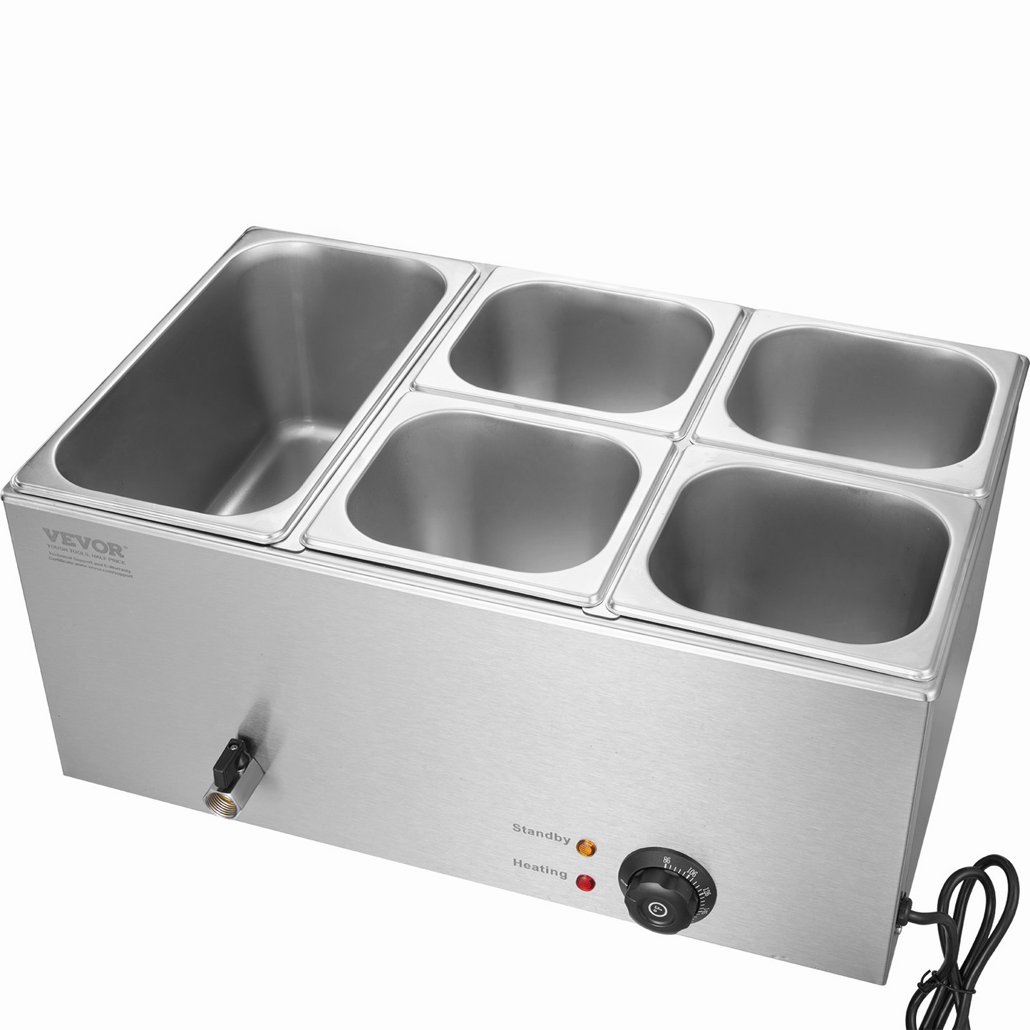 VEVOR Commercial Electric Food Warmer 5-Pan Countertop Buffet 15.3QT Bain Marie