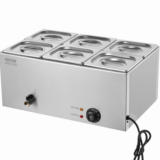 VEVOR Commercial Electric Food Warmer 6-Pan Countertop Buffet 14.3QT Bain Marie