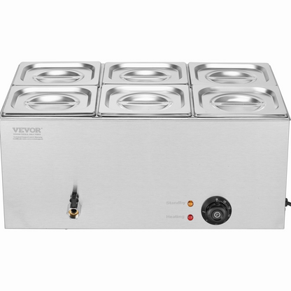 VEVOR Commercial Electric Food Warmer 6-Pan Countertop Buffet 14.3QT Bain Marie