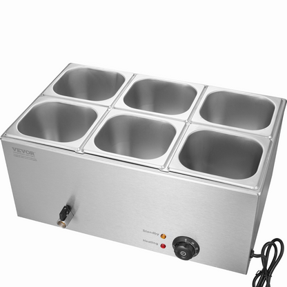 VEVOR Commercial Electric Food Warmer 6-Pan Countertop Buffet 14.3QT Bain Marie