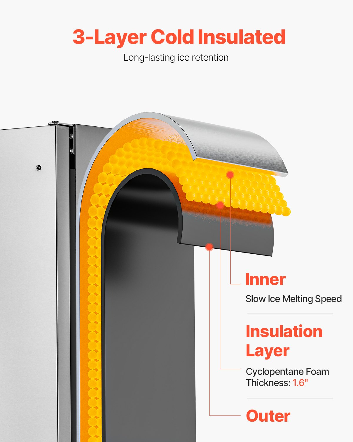 Undercounter Built-in Ice Maker Machine 66 Lbs/Day w/ Drain Pump Reversible Door