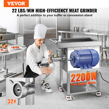 VEVOR Commercial Electric Meat Grinder 22Lb/Min 2200W Industrial Cabinet Grinder