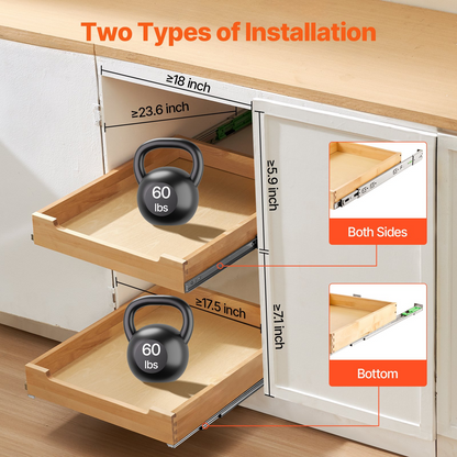 Pull Out Cabinet Organizer Soft Close Slide Out Shelf Wood Drawer 17"W x 21"D