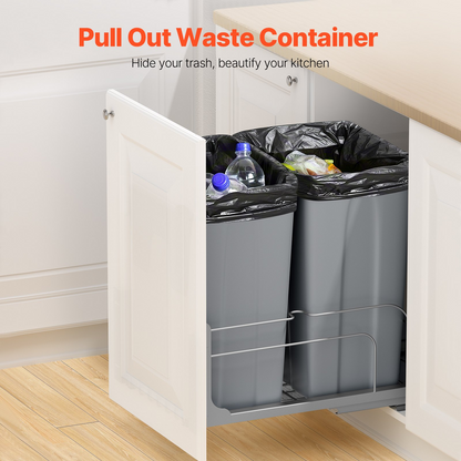 Double Pullout Waste Container Kitchen Trash Can with Soft Close Grey 50QTx2