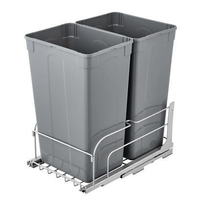 Double Pullout Waste Container Kitchen Trash Can with Soft Close Grey 50QTx2