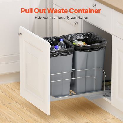 Double Pullout Waste Container Kitchen Trash Can with Soft Close Grey 27QTx2