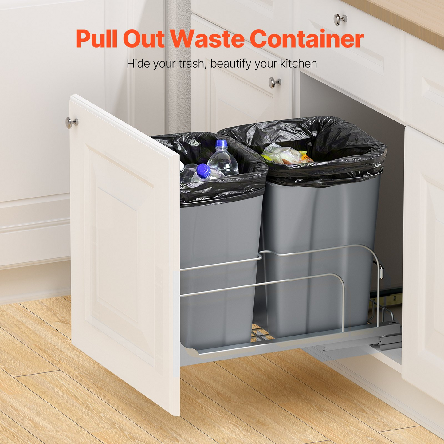 Double Pullout Waste Container Kitchen Trash Can with Soft Close Grey 27QTx2