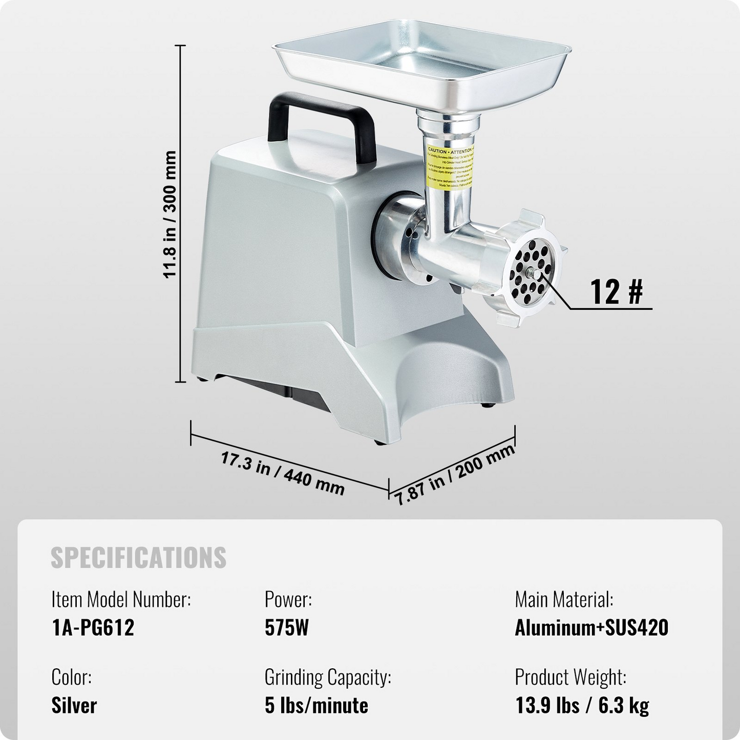 Commercial Electric Meat Grinder 5 Lb/Min Capacity 575W Sausage Stuffer Kitchen